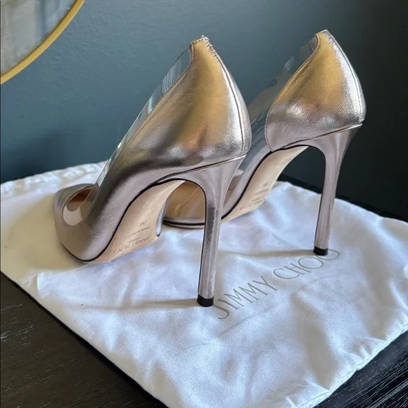 JIMMY CHOO Limited Edition Platinum/Plexi Romy Pointed Heels 100mm Like New! - Picture 4 of 10